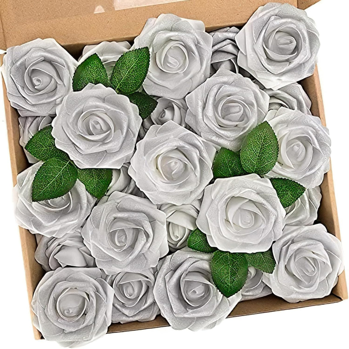 N&T NIETING Artificial Flowers, 25pcs Fake Flowers Roses with Stem for DIY Wedding Bouquets