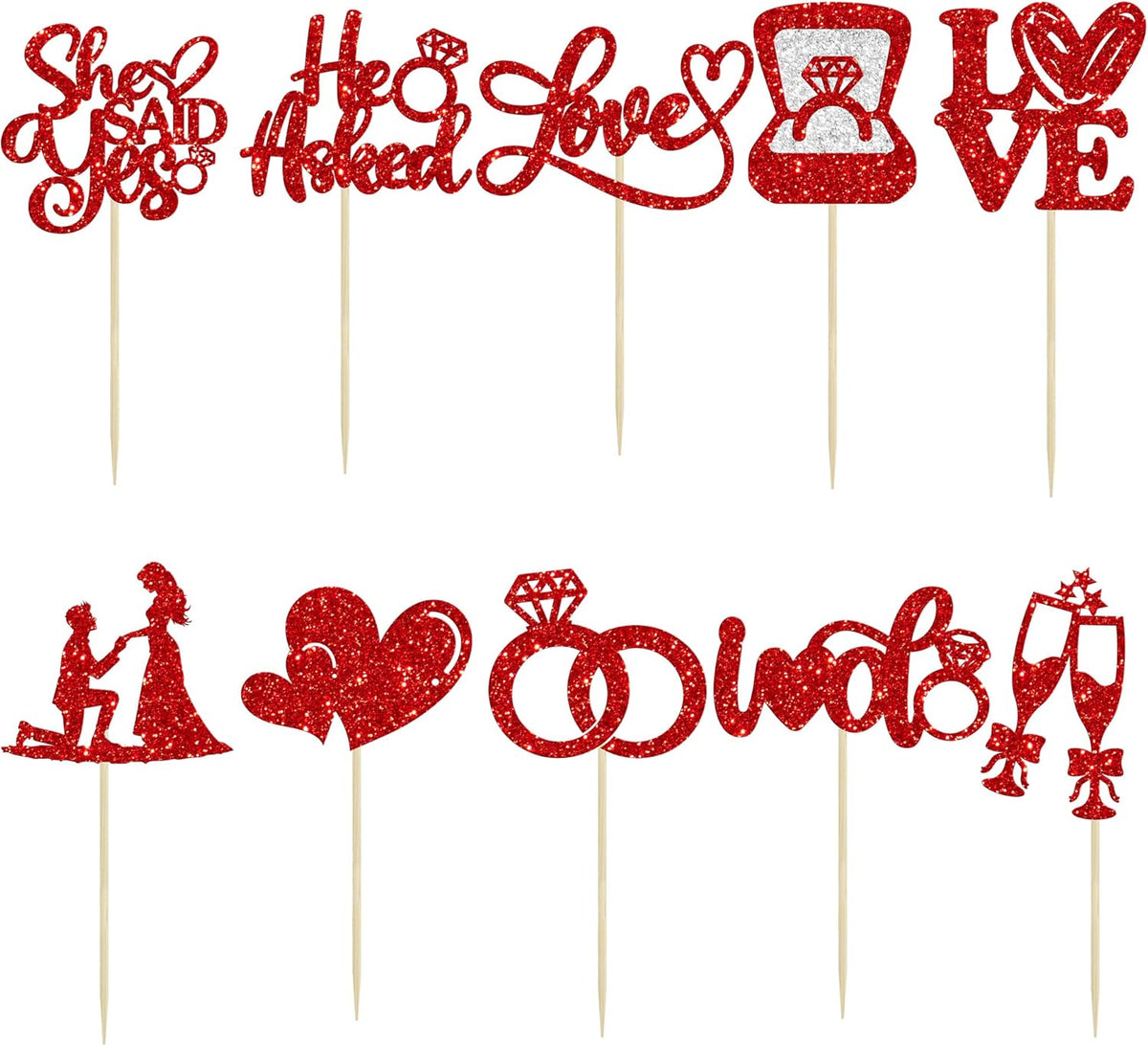 Ephlyn 30Pcs He Asked She Said Yes Cupcake Toppers Glitter Engagement Cupcake Toppers Diamond Ring