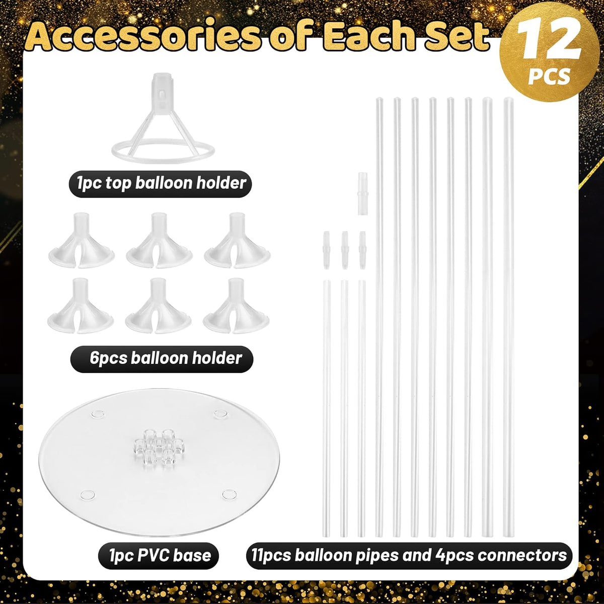 JOYYPOP 12 Sets Balloon Stand Kit For Table, Balloon Sticks with Base Birthday Graduation Party