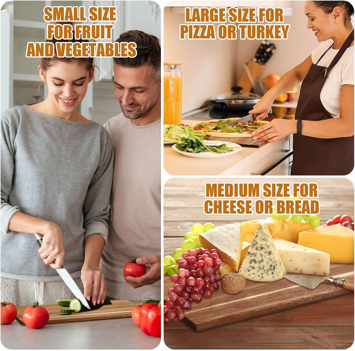 Patelai 12 Packs Wooden Cutting Board Set with Handles Large Kitchen Serving Plain Chopping Board