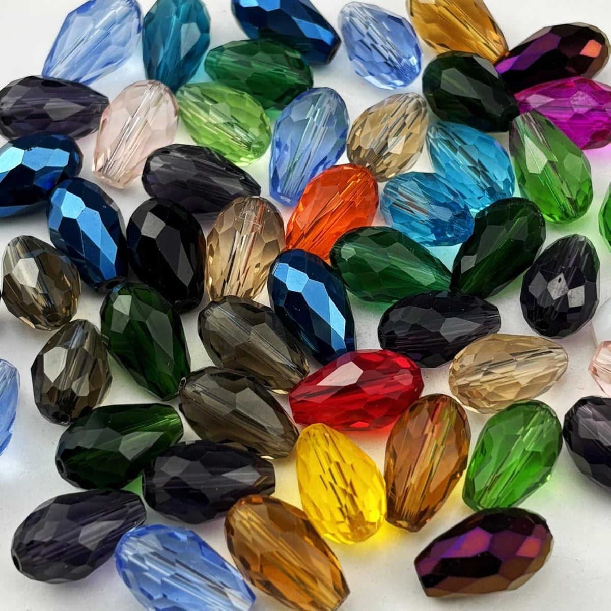 50pcs 10x15mm Teardrop Crystal Glass Beads for Jewelry Making, Faceted Vertical Hole Teardrop Glass