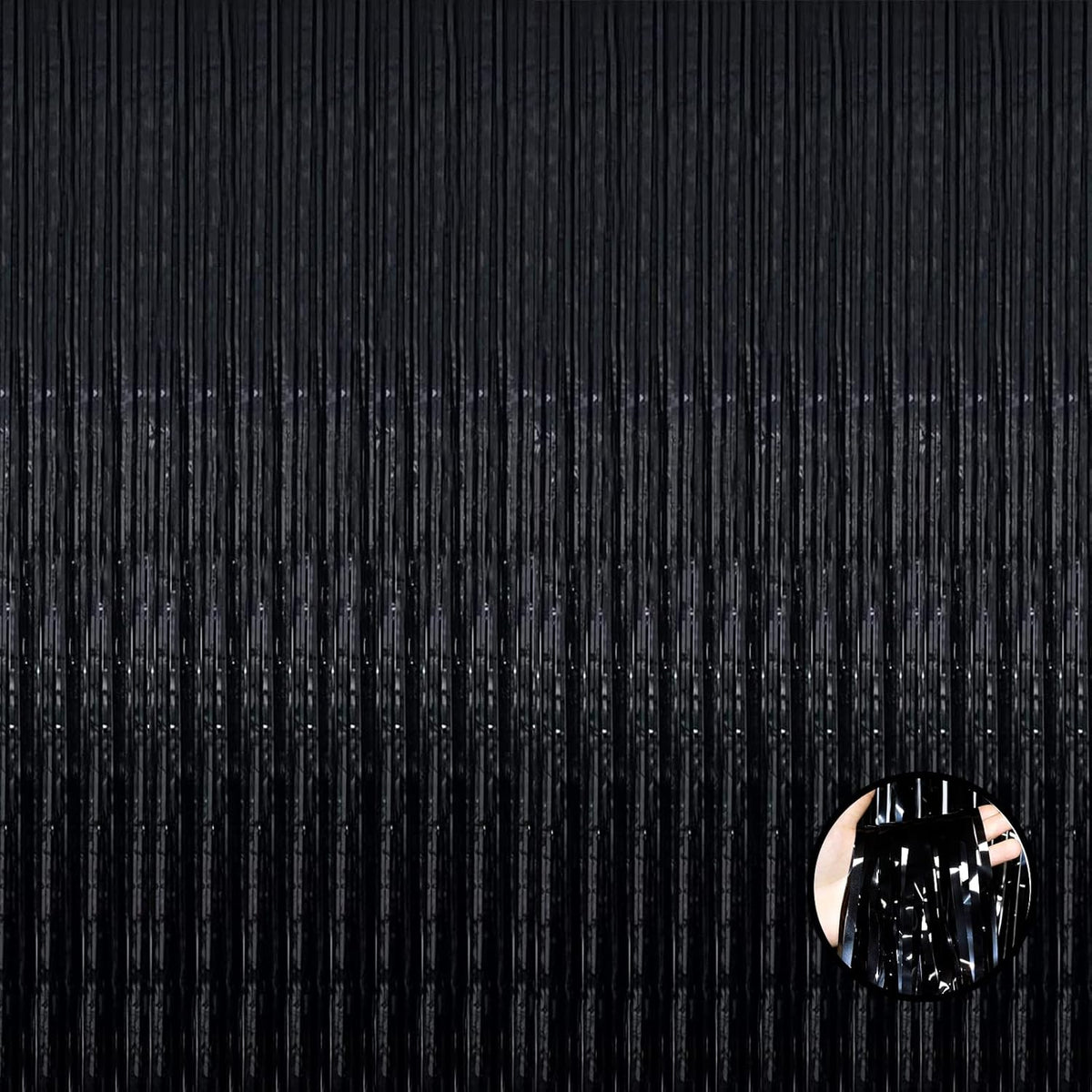 4 Pack Black Foil Fringe Curtain Backdrop, 3.28Ft x 8.2Ft Metallic Tinsel Streamers Curtains for