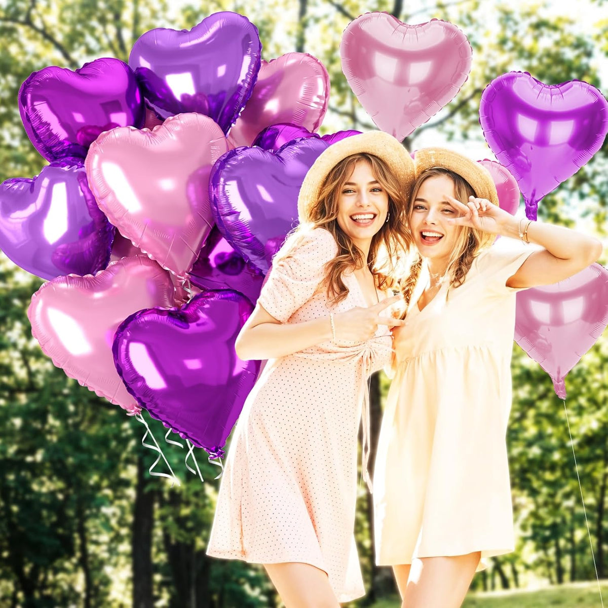12 Pcs Heart Balloons, 18 inch Pink Purple Heart Shaped Balloon, Big Helium Foil Hot Pink Purple