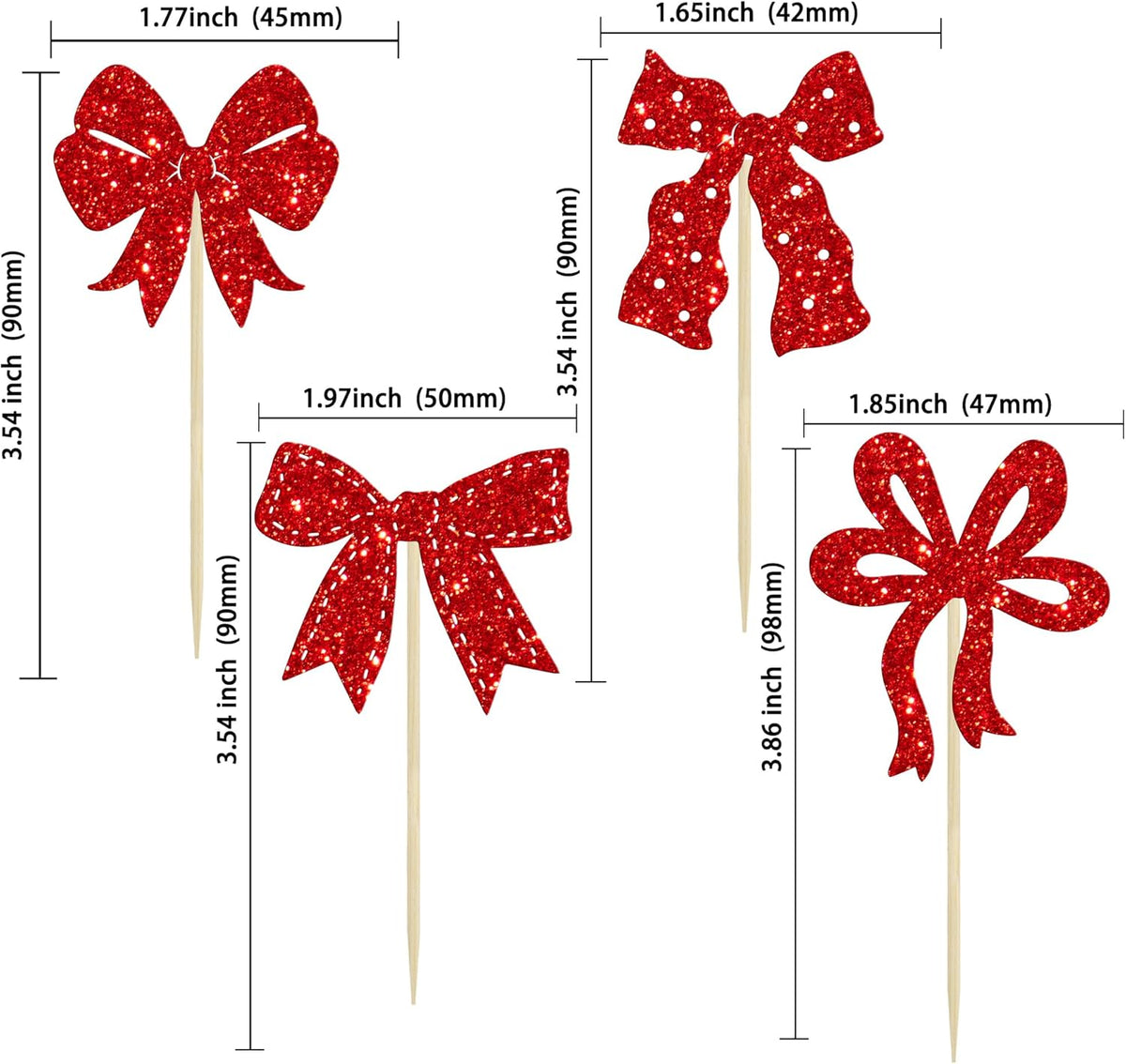 Ephlyn 24Pcs Bow Cupcake Toppers Bow Birthday Cake Topper Girls Birthday Party Decorations Bowknot