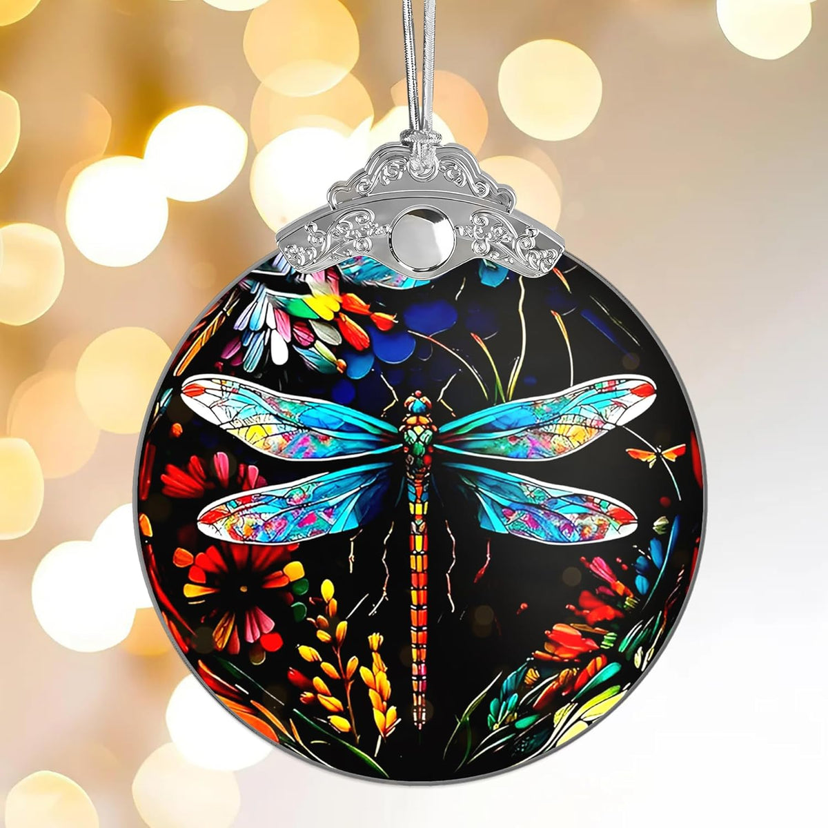 Stained Glass Effections, Christmas Tree 4 Inch Acrylic Ornament Art, White Elephant Gifts Car