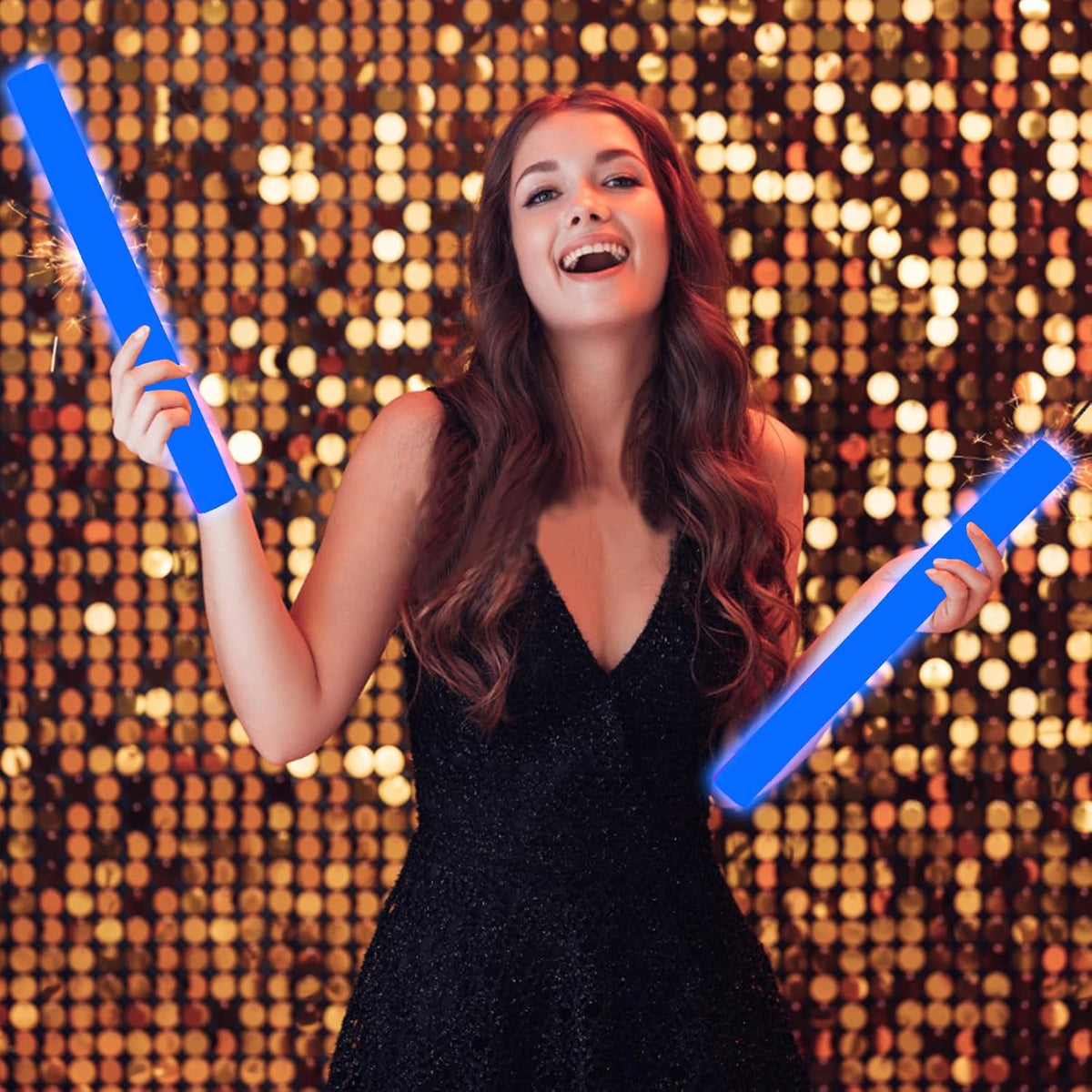 Glow Foam Sticks Bulk, 24 Pcs Blue Giant LED Light Up Sticks 3 Modes Flashing Glowing Baton Wands