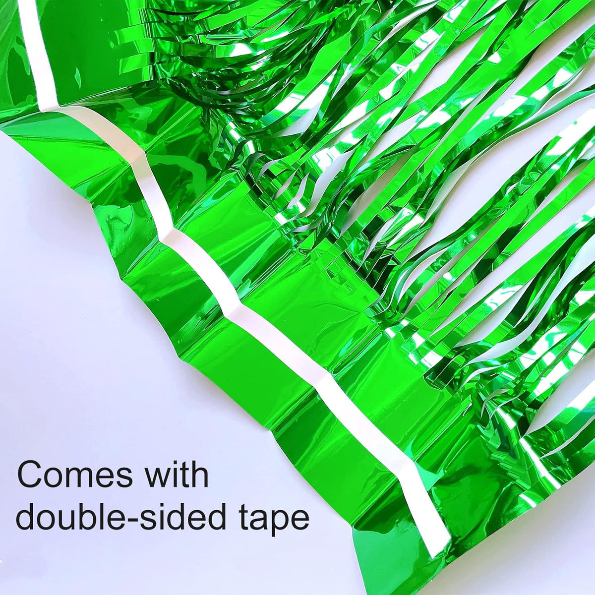 CHRORINE 2pcs 3ft x 8.3ft Green Tinsel Foil Fringe Curtains Streamers Backdrop for Green Birthday