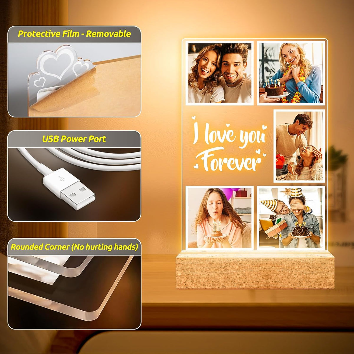 Custom Picture Frames with Photos, Customized Photo Frame with Night Light, Personalized Picture