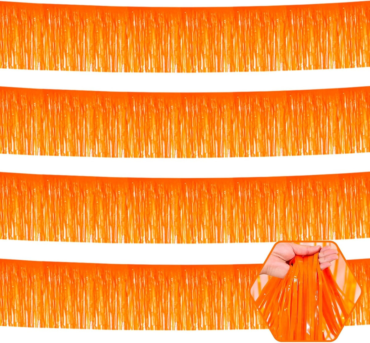 4 Pack 10 Feet Macaron Orange Foil Fringe Garland Metallic Tinsel Streamers Banner Wall Hanging