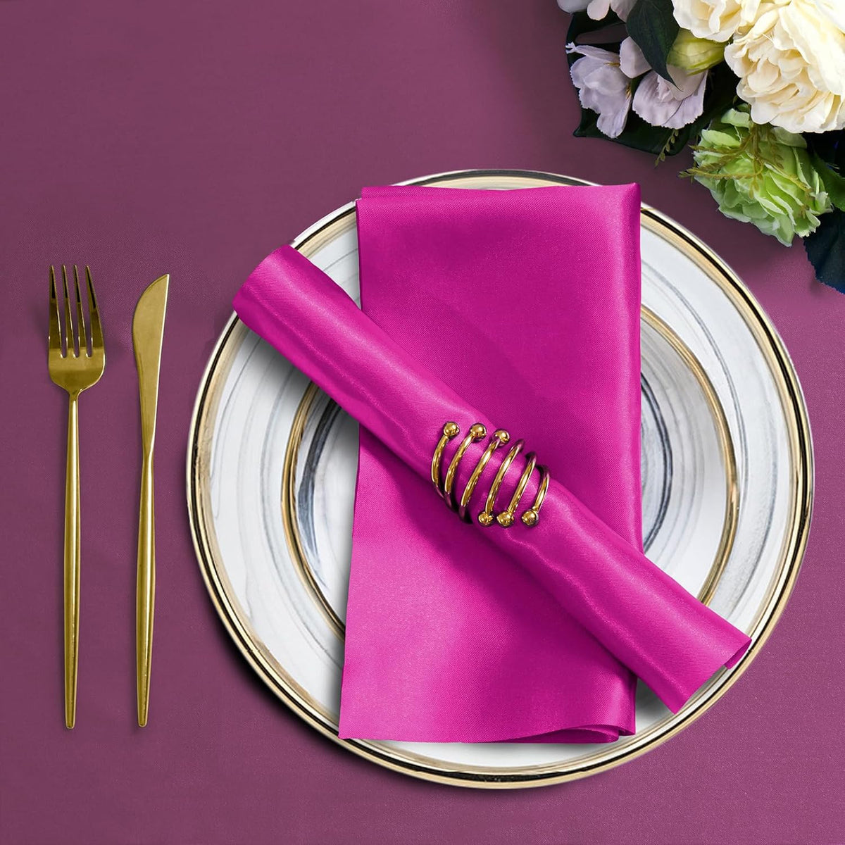 Horbaunal 30 Pack Hot Pink Satin Napkins 20 x 20 Inch, Square Soft Table Dinner Napkins, Silky