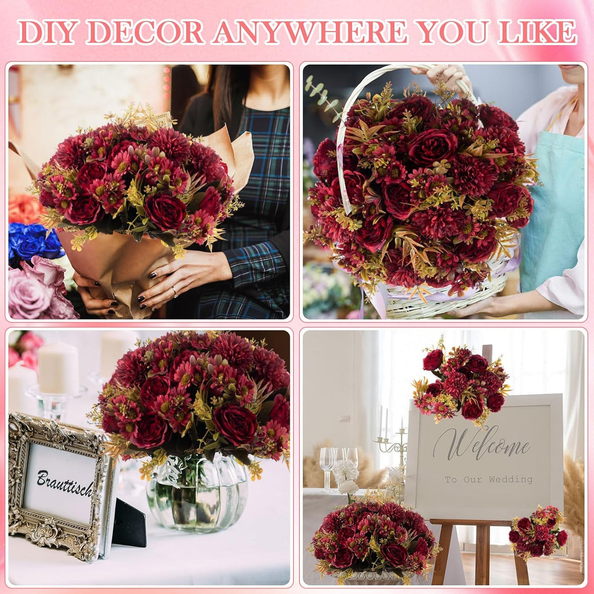 Tigeen Artificial Flowers Artificial Peonies Silk Flowers Faux Peony Fake Peony Silk Hydrangea