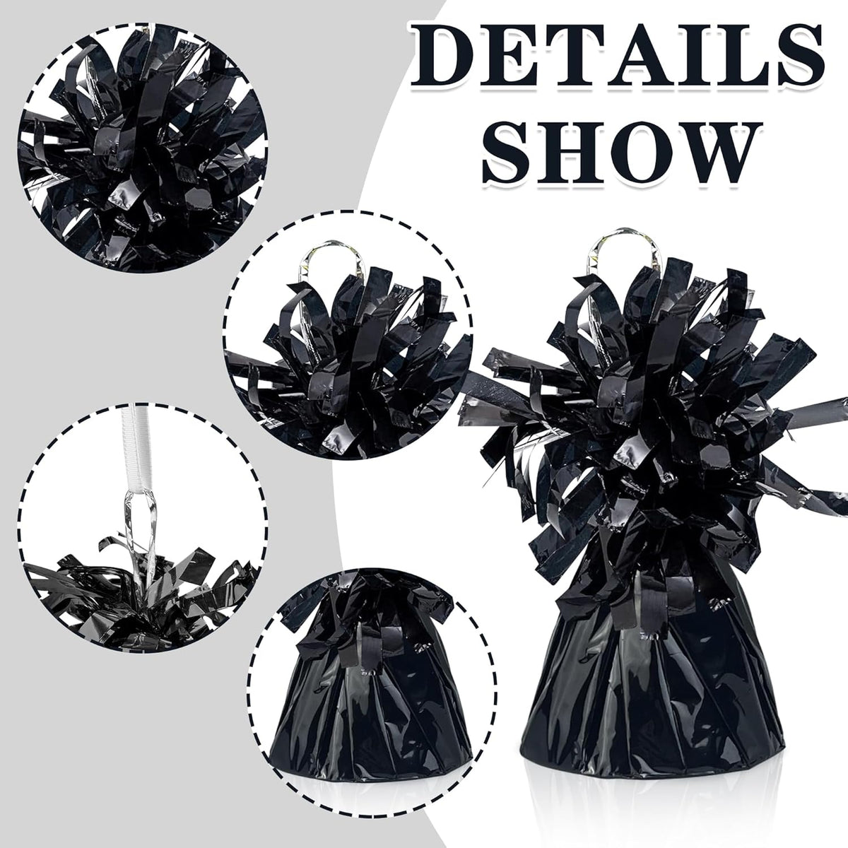 16 PCS Metallic Wrapped Balloon Weights Black Heavy Balloon Weight for Balloons Birthday Party