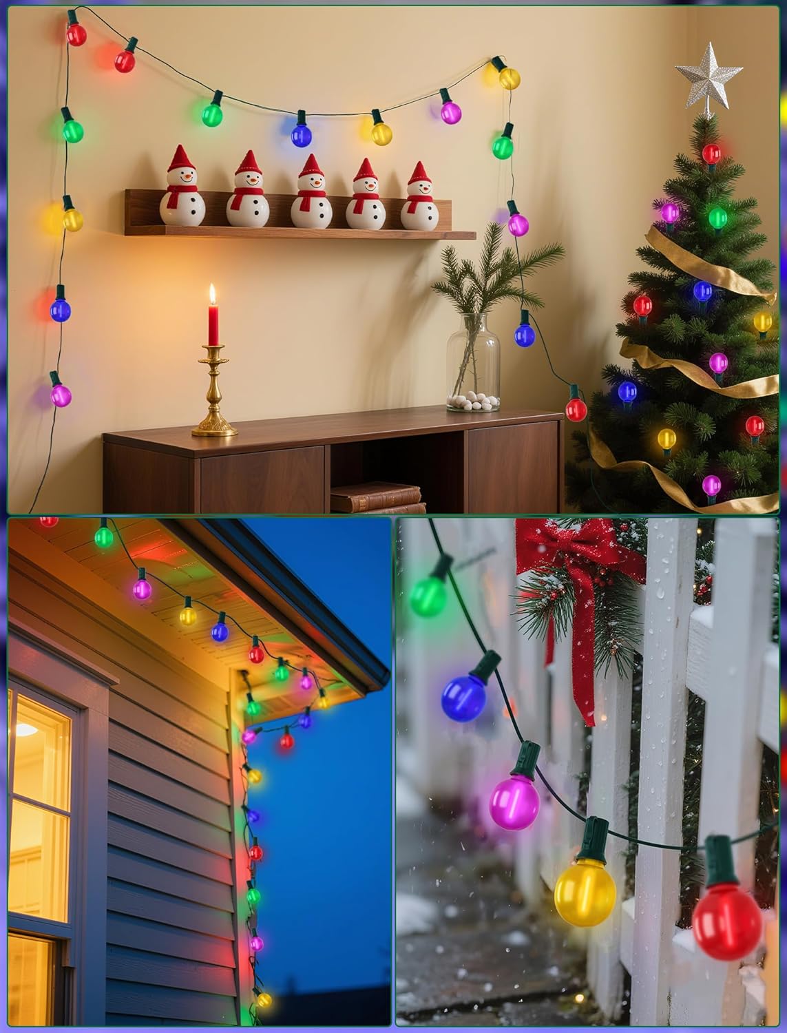 SUNSGNE 25FT LED Colored Christmas Lights with 25 G40 LED Shatterproof Frosted Multicolor Globe