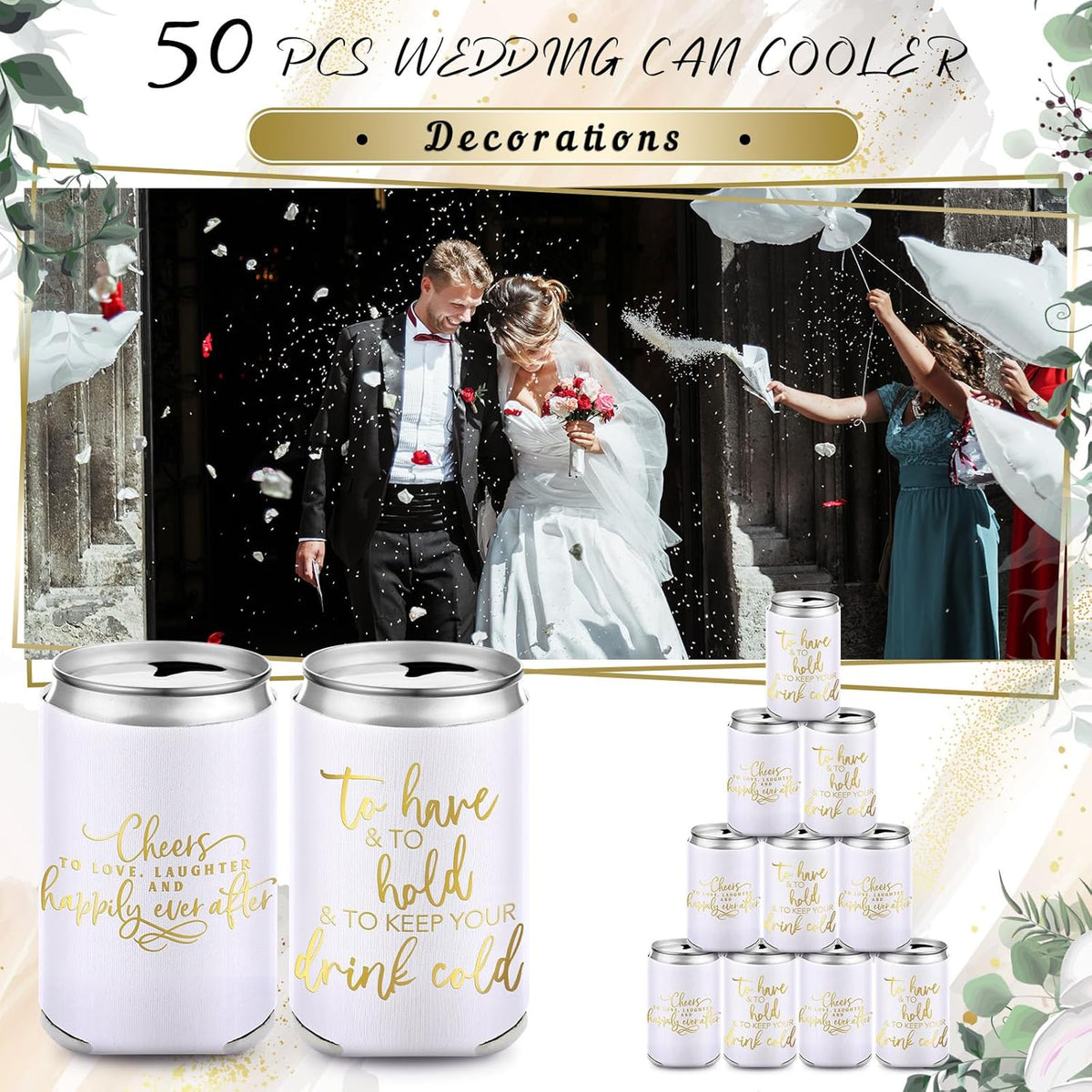 50 Pieces White Wedding Can Cooler Sleeves Bulk Engagement Party Favors for Guests Beer Cooler
