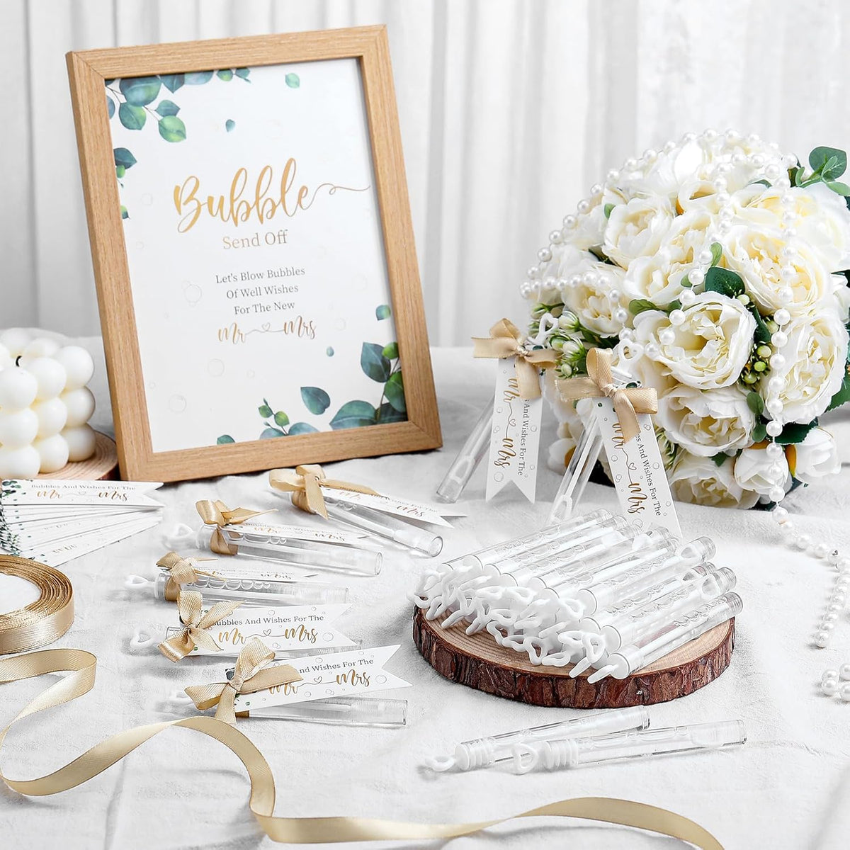 405 Pcs Wedding Bubbles Wands Set Include Heart Bubble Wands Bubbles Send Off Cards Gift Tags Wood