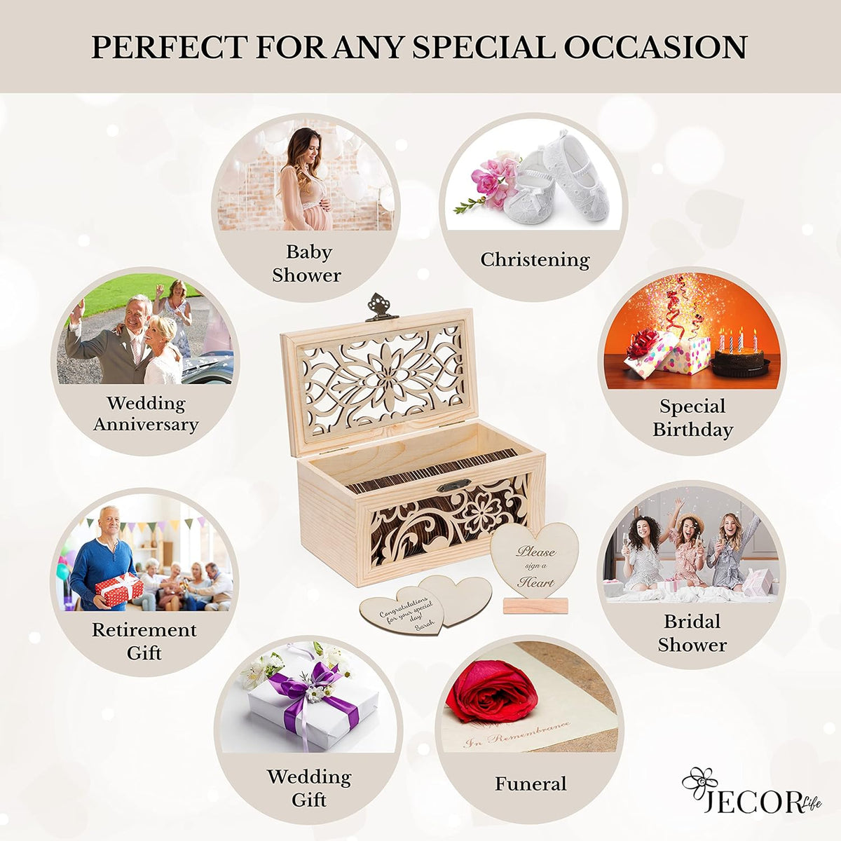 Alternative Guest Book Box - Wedding Guest book Alternative - 62 Large Wooden Hearts - Also for