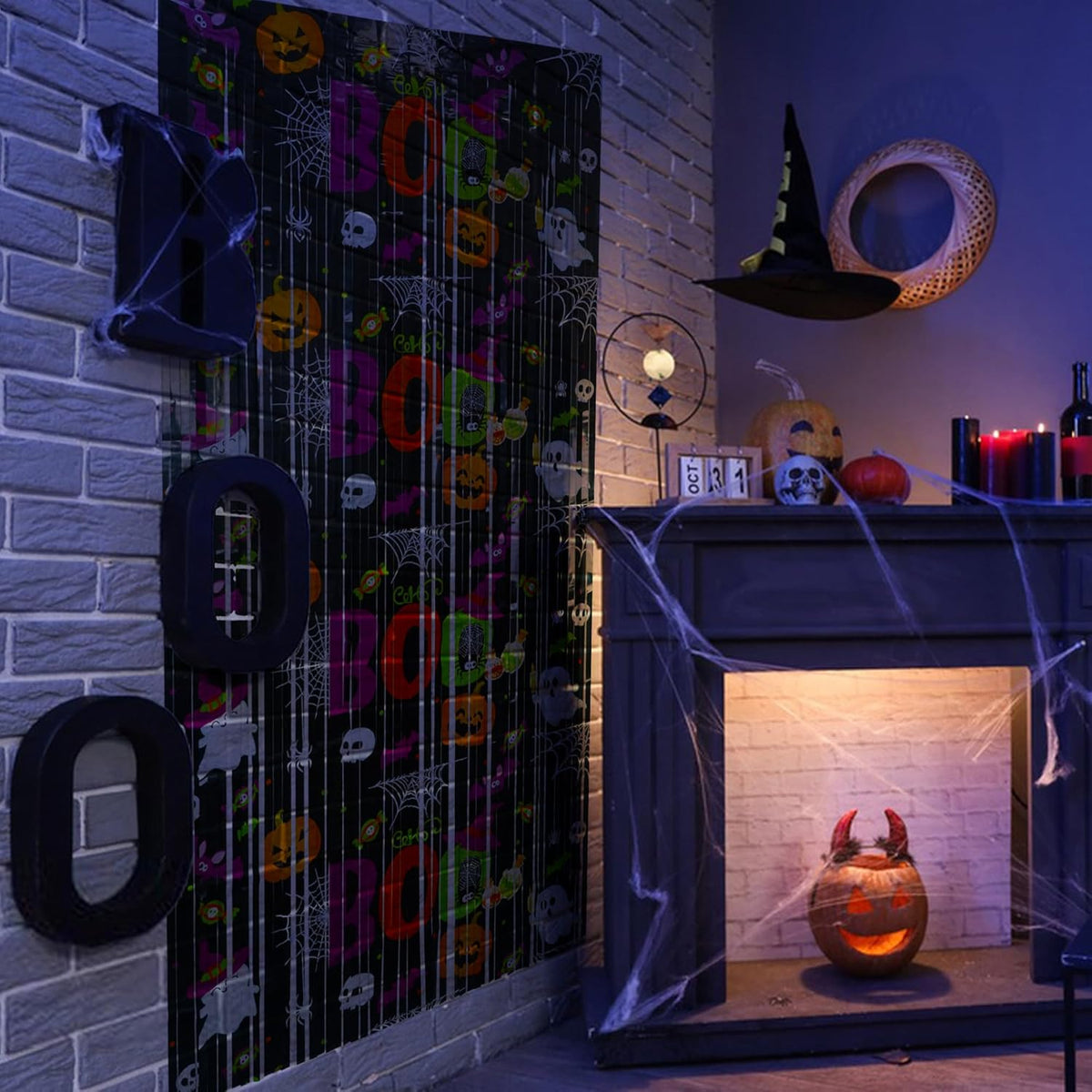 Boo Theme Streamers Party Backdrop - GREATRIL Halloween Decorations Backdrop for Wall Doorway
