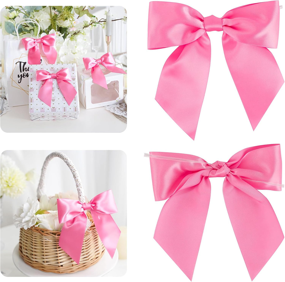 AIMUDI Hot Pink Satin Bows 5.5" Bows for Gift Wrapping Satin Twist Tie Bows Premade Ribbon Bows for