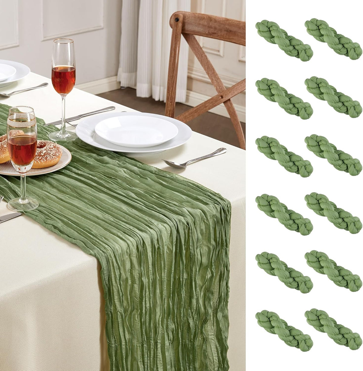 12 Pack Sage Green Cheesecloth Table Runner 10FT Long Boho Gauze Table Runner Rustic Sheer Runner