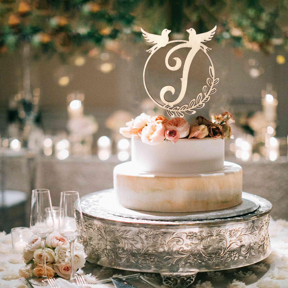 LINGTEER Personalized Inital Letter J Wooden Cake Topper Perfect for Birthday Rustic Wedding Party