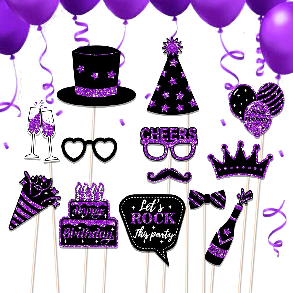 36 PCS Birthday Photo Booth Props Party Supplies Holiday Picture Decorations Photo Booth Props for