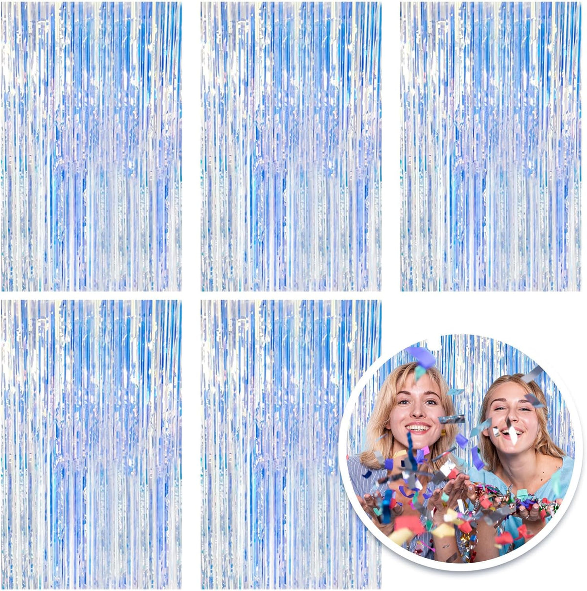 5 Pack Foil Curtain Backdrop Iridescent Metallic Tinsel Foil Fringe Curtains Photo Booth Props for