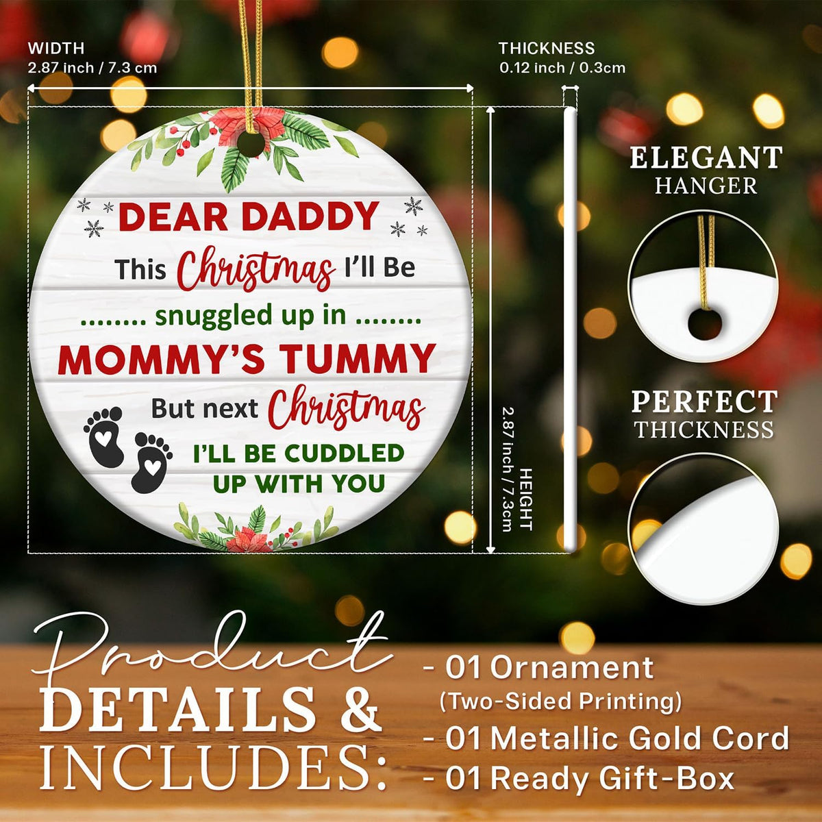 HEXMOZ First Time Dad Gifts - New Dad Gifts - Bumps First Christmas Ornament - Pregnancy