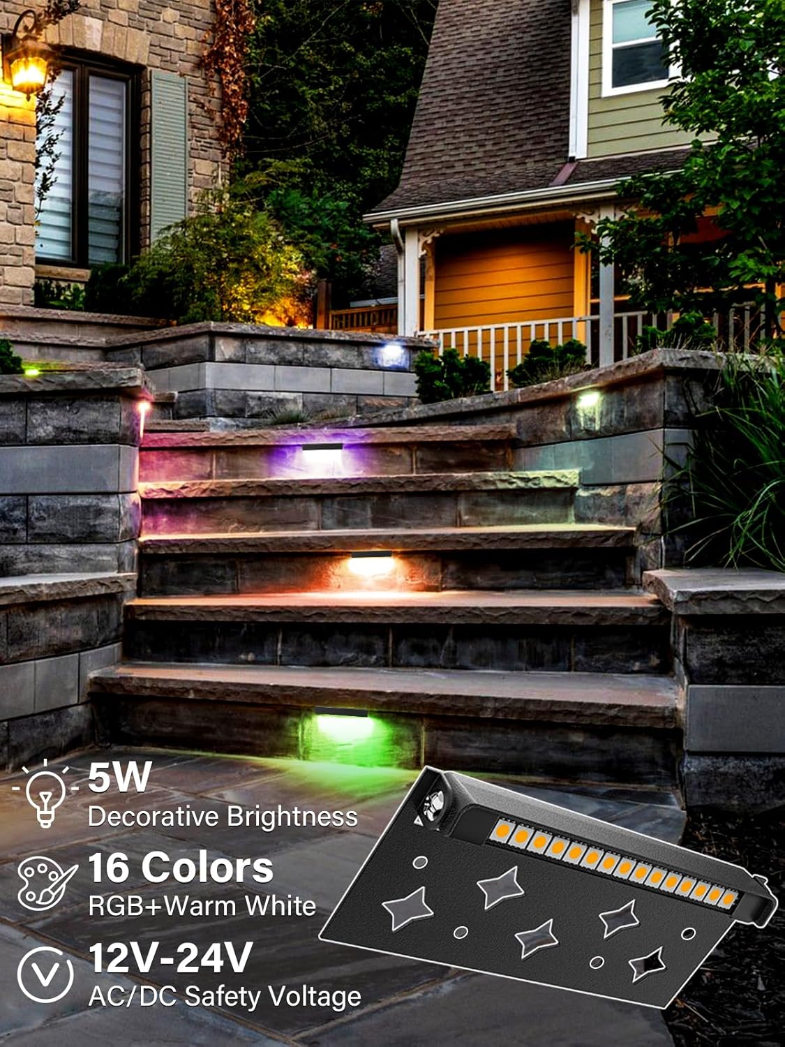 5W RGB Retaining Wall Lights 7 inch LED Hardscape Lighting Color Changing Low Voltage Landscape