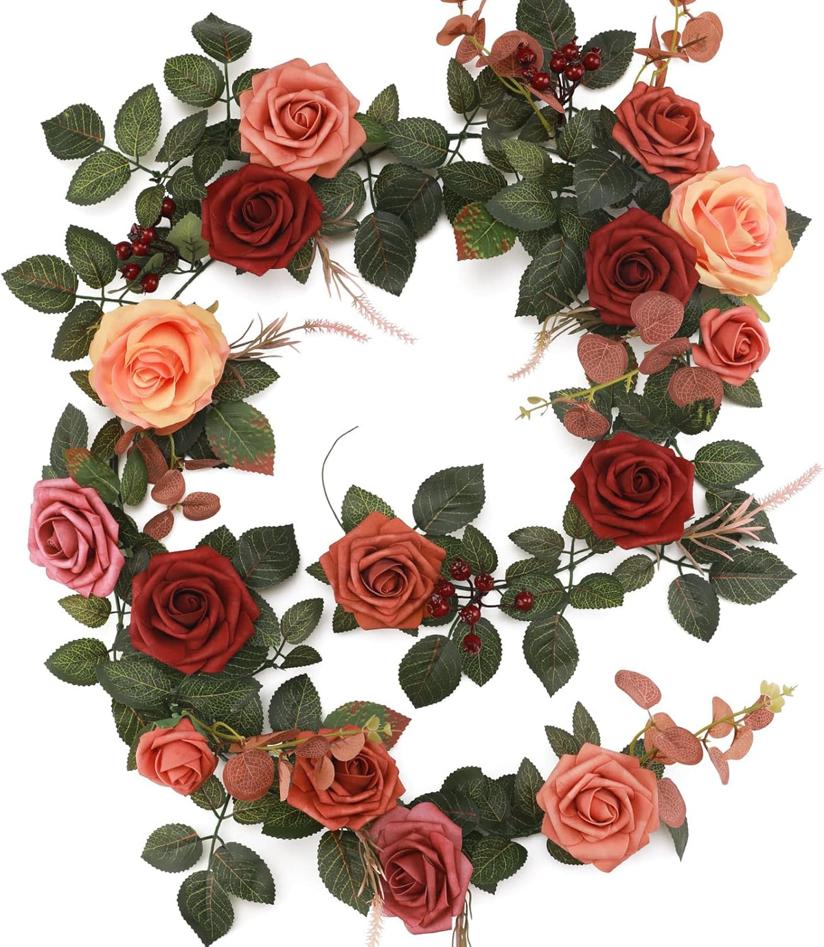 5FT Artificial Rose Flower Burgundy Fake Floral Garland for Wedding Ceremony Backdrop Arch Flowers