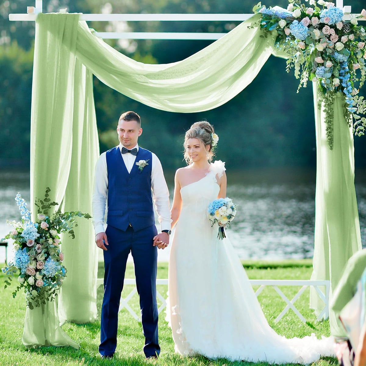 VOK Wedding Arch Draping Fabric Chiffon Fabric, 29in x 18Ft 2 Panels Sheer Chiffon Outdoor Curtain