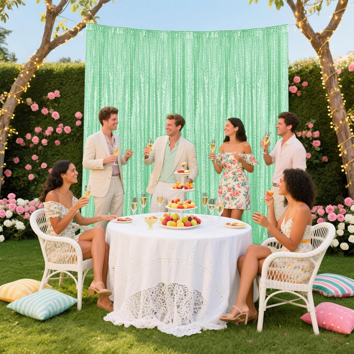 Mint Green Sequin Backdrop Curtain 2 Pieces 2FTx8FT Glitter Photography Backdrop for Party Wedding
