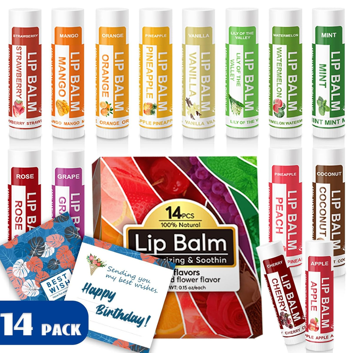 Yopela 14 Pack Natural Lip Balm in Bulk with Vitamin E and Coconut Oil - Moisturizing, Soothing