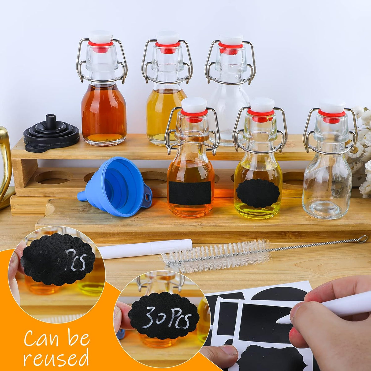 INFTYLE Swing Top Glass Bottles Set - 30 Mini Glass Bottles with Swing Top Lids for Homemade