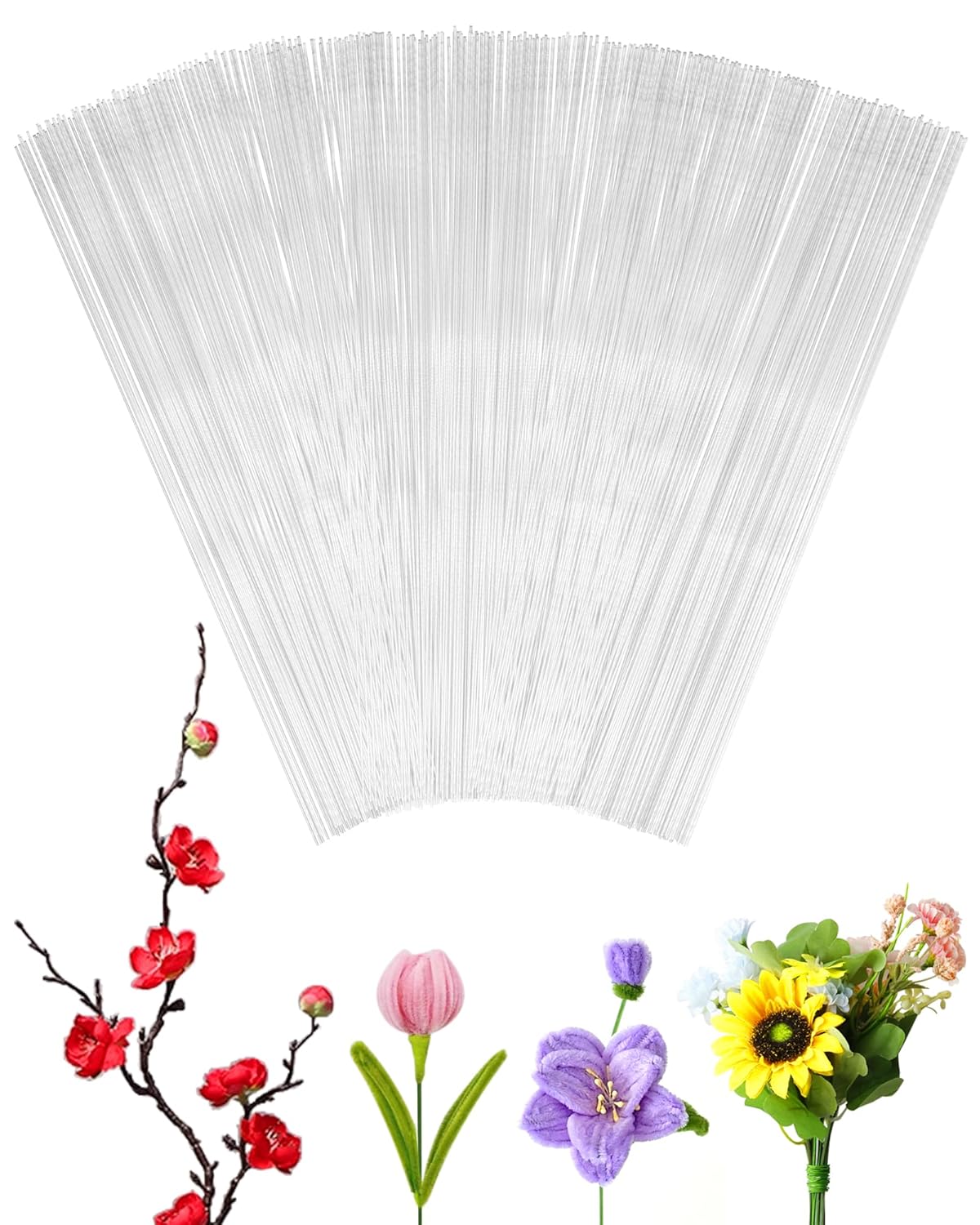 100 PCS FIVEIZERO 26 Gauge White Floral Wire Stems for Artificial Flower Making,Florist Wire,Flower
