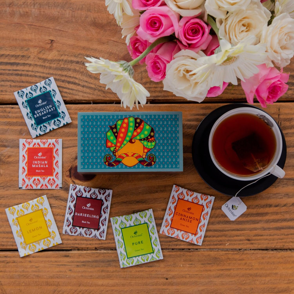 Octavius Urban Print Wooden Tea Sampler Box | Variety Pack Sampler | Perfect For Gifting &