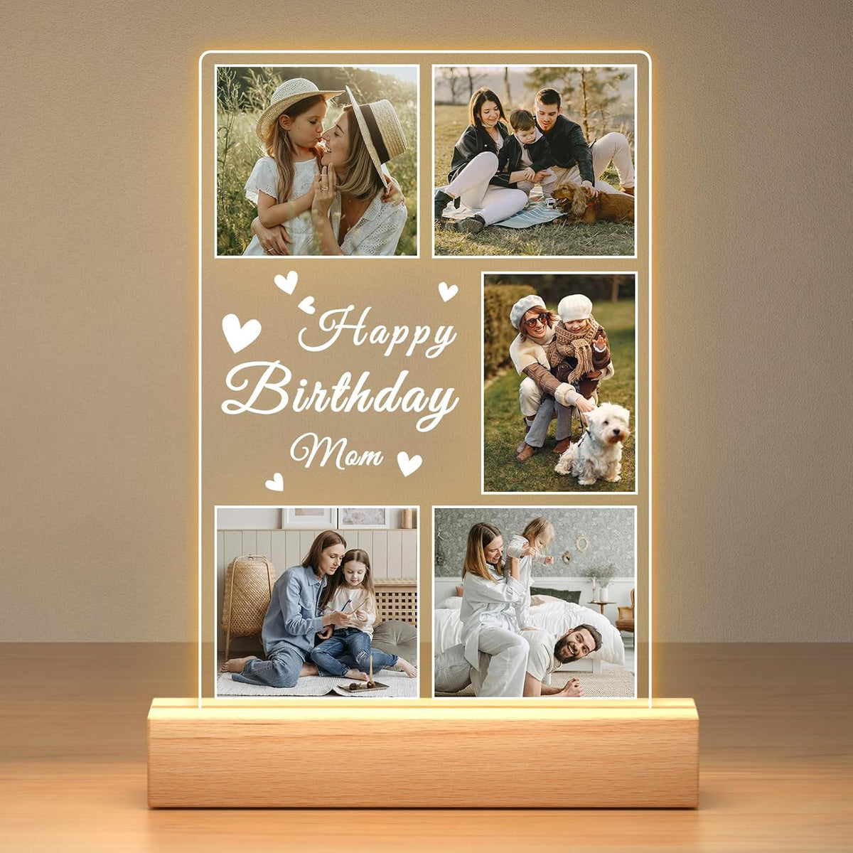 Personalized Birthday Gifts for Mom from Daughter Son, Custom Collage Picture Frames with Night