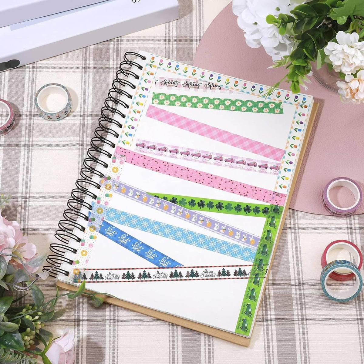 TaoBary 33 Rolls Holiday Plaid Washi Tape, 15 mm Seasonal Washi Tape Set Bohemian Colorful Vintage