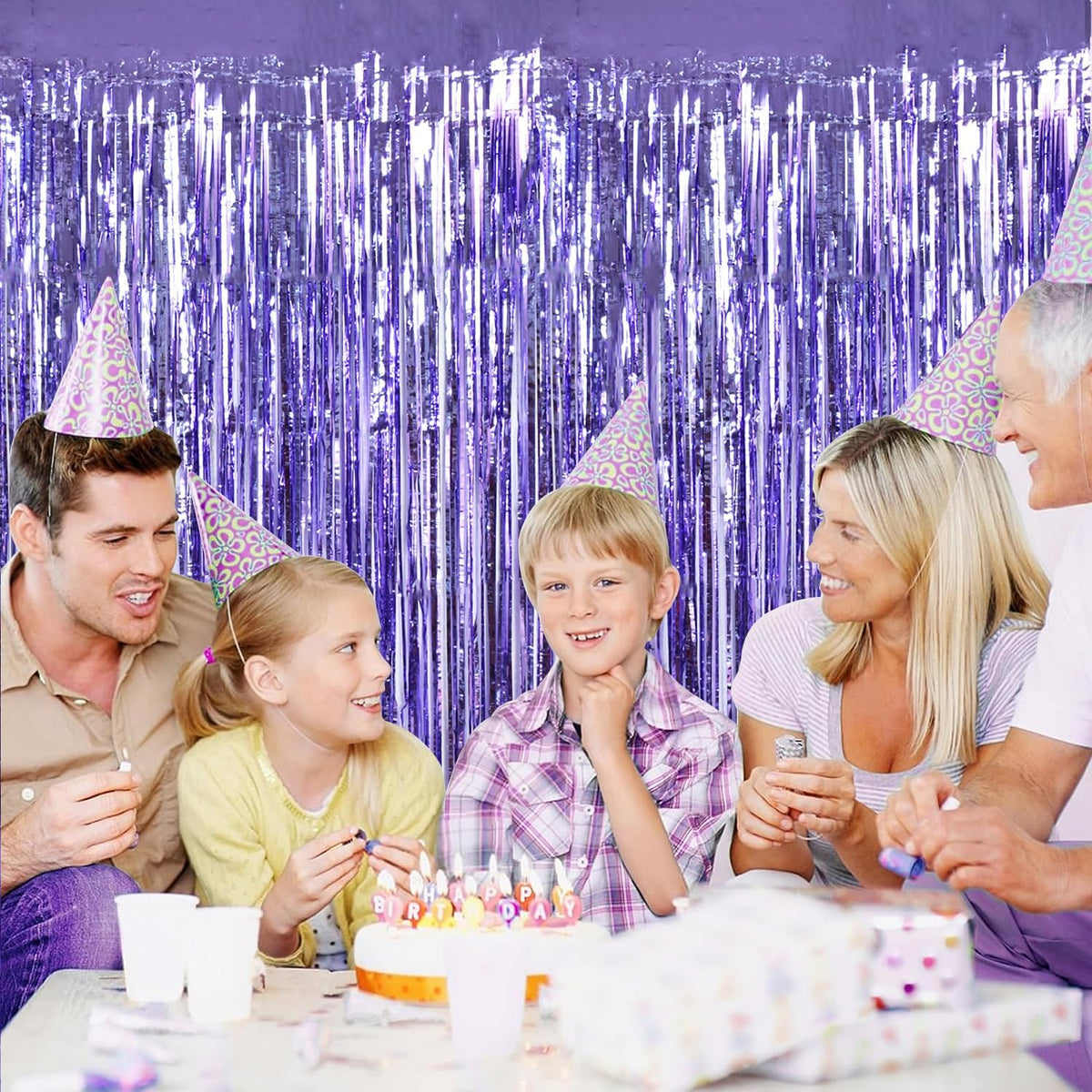 TONIFUL 3Pcs Light Purple Door Streamers Purple Photo Booth Backdrop Metallic Streamers Foil Fringe