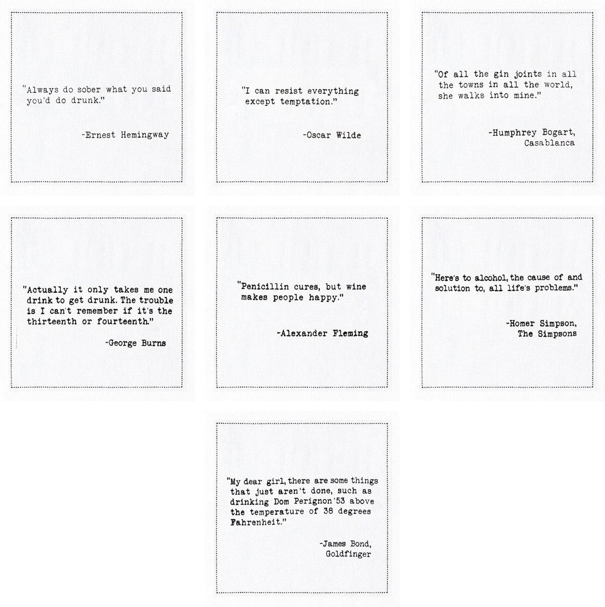 Five Star Napkins Literary Bar Quotes White Cotton Cocktail Napkins, Beverage Napkins, Bar Napkins