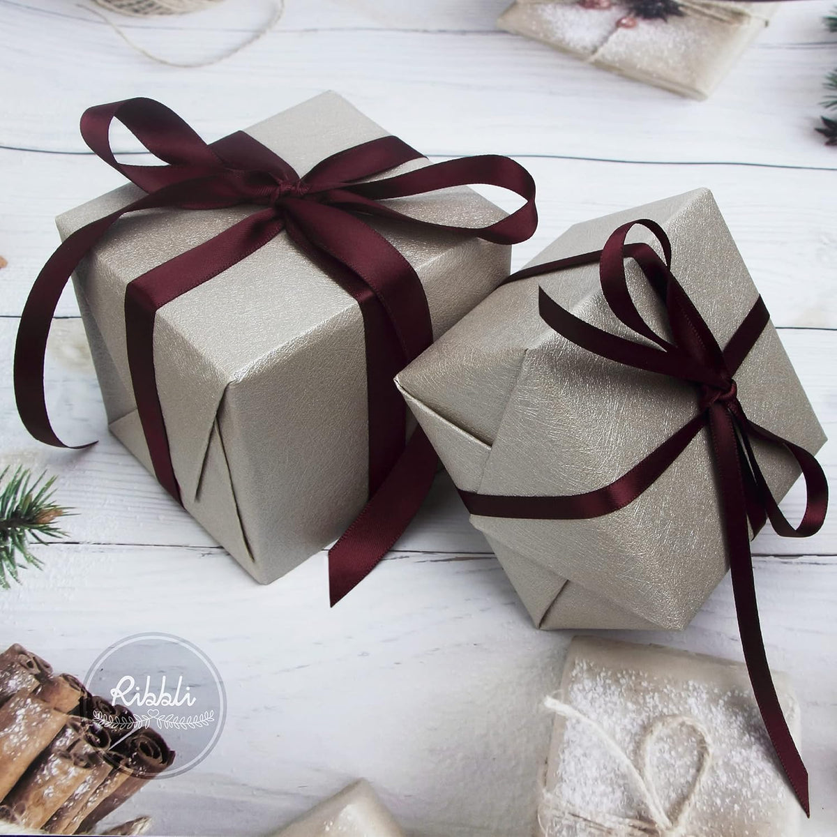 Ribbli Double Faced Burgundy Satin Ribbon,1/4” x Continuous 25 Yards,Use for Bows Bouquet,Gift