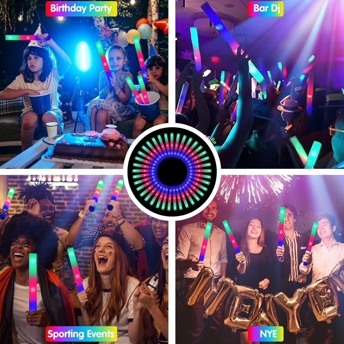 115 Pack LED Foam Glow Sticks, Glow Sticks Bulk with 3 Modes Colorful Flashing, Glow in the Dark