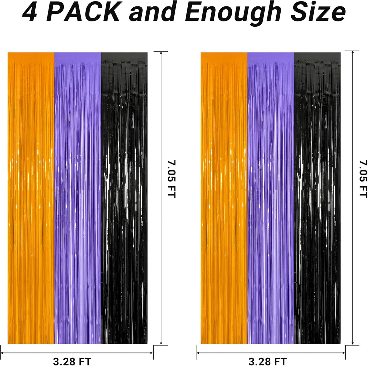 4 Pack Halloween Decorations, 3.28 FT x 7.05 FT Orange Purple Black Party Streamer, Funny Photo