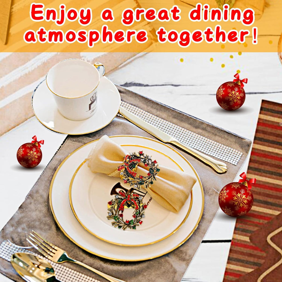 Halatool Set of 8 Christmas Napkin Rings Delicate Wreath Napkin Holder for Christmas Thanksgiving