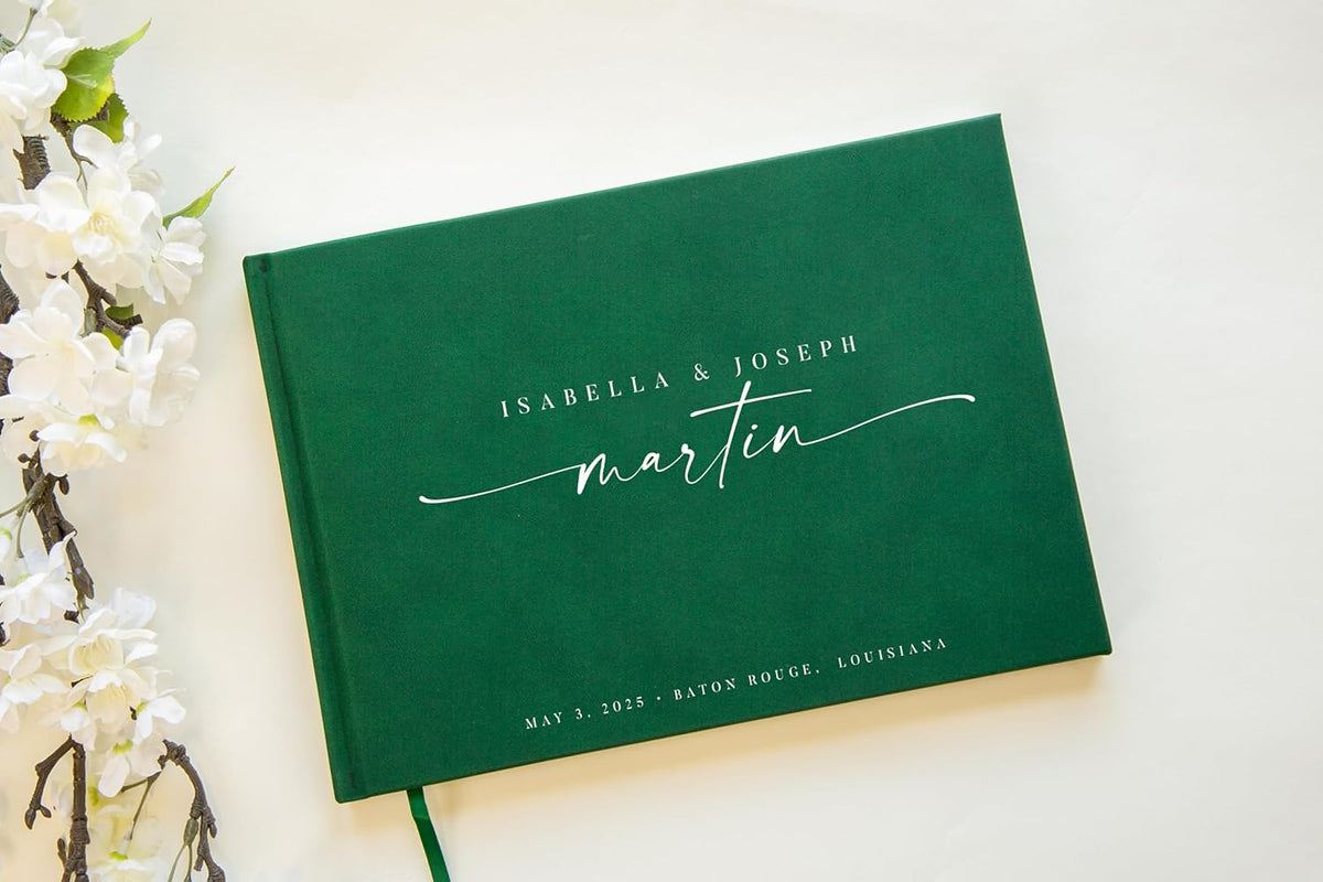 Personalized Guest Book - 11.5" x 8.5" Custom Bride & Groom Names with Bookmark and Hard Cover 140