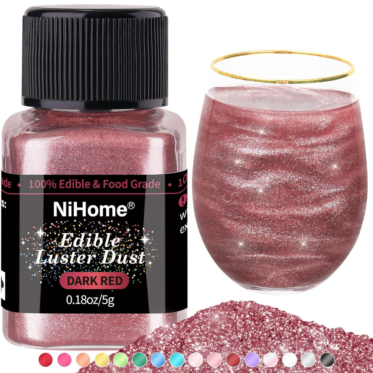 NiHome Edible Food-Grade Glimmer Powder Glitter Luster Dust Metallic Food Decorating Sprinkle