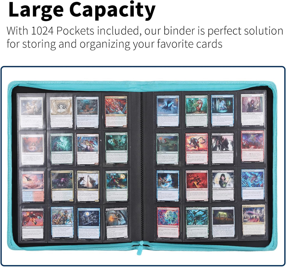 Snekdy premium 1024-pocket trading card binder, 16-pocket cards album, waterproof PU-leather Cover