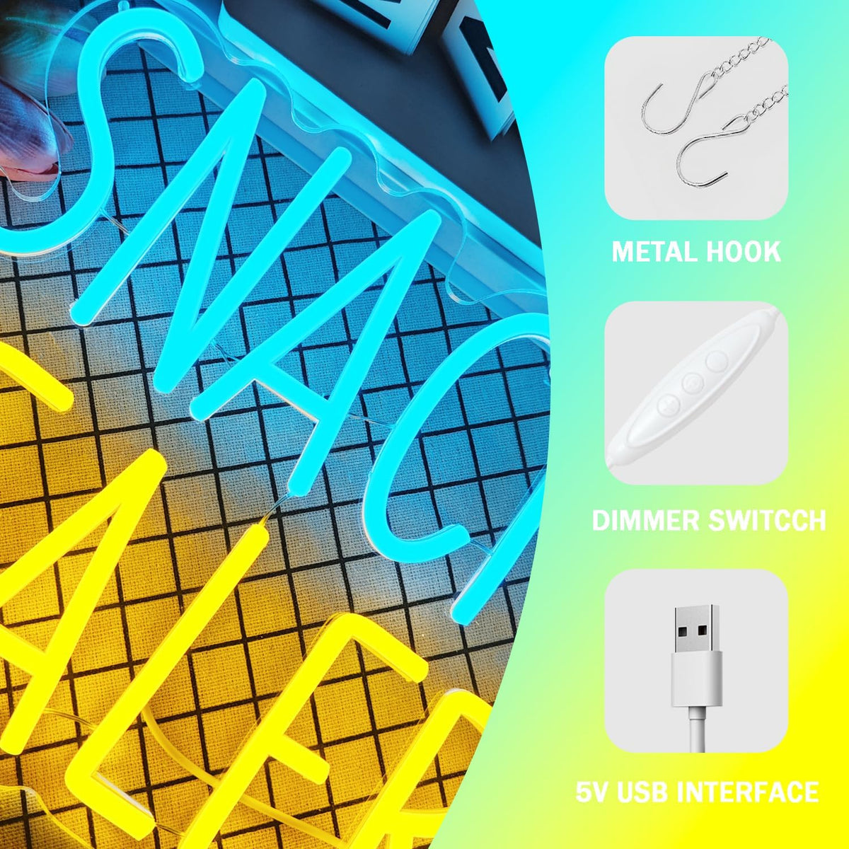 Snack Dealer Neon Sign Snack Bar Led Neon Sign for Wall Decor Dimmable Snacks Neon Light USB