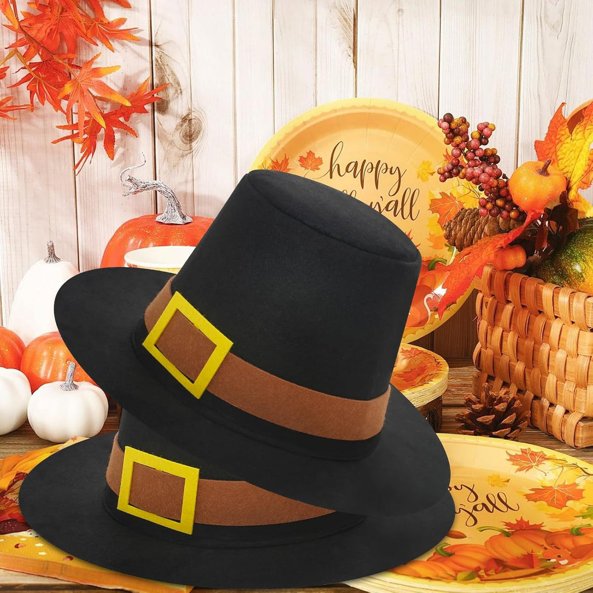 Thanksgiving Hats Black Pilgrim Felt Hat Thanksgiving Novelty Black Costume Top Hat for Thanksgving