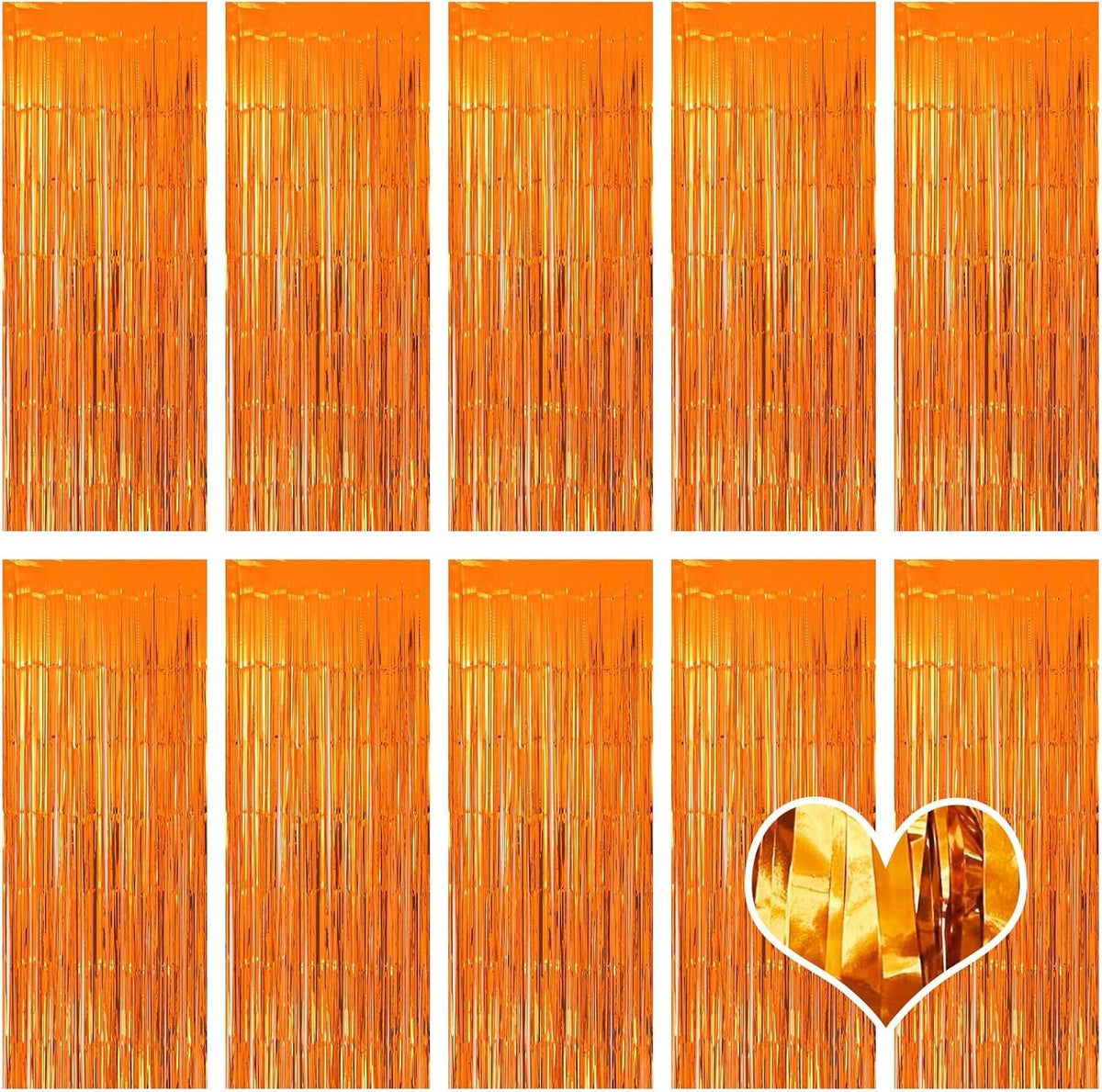 10 Pack Orange Backdrop Curtain 3.2ft x 8.2ft Metallic Tinsel Foil Fringe Curtains Photo Booth