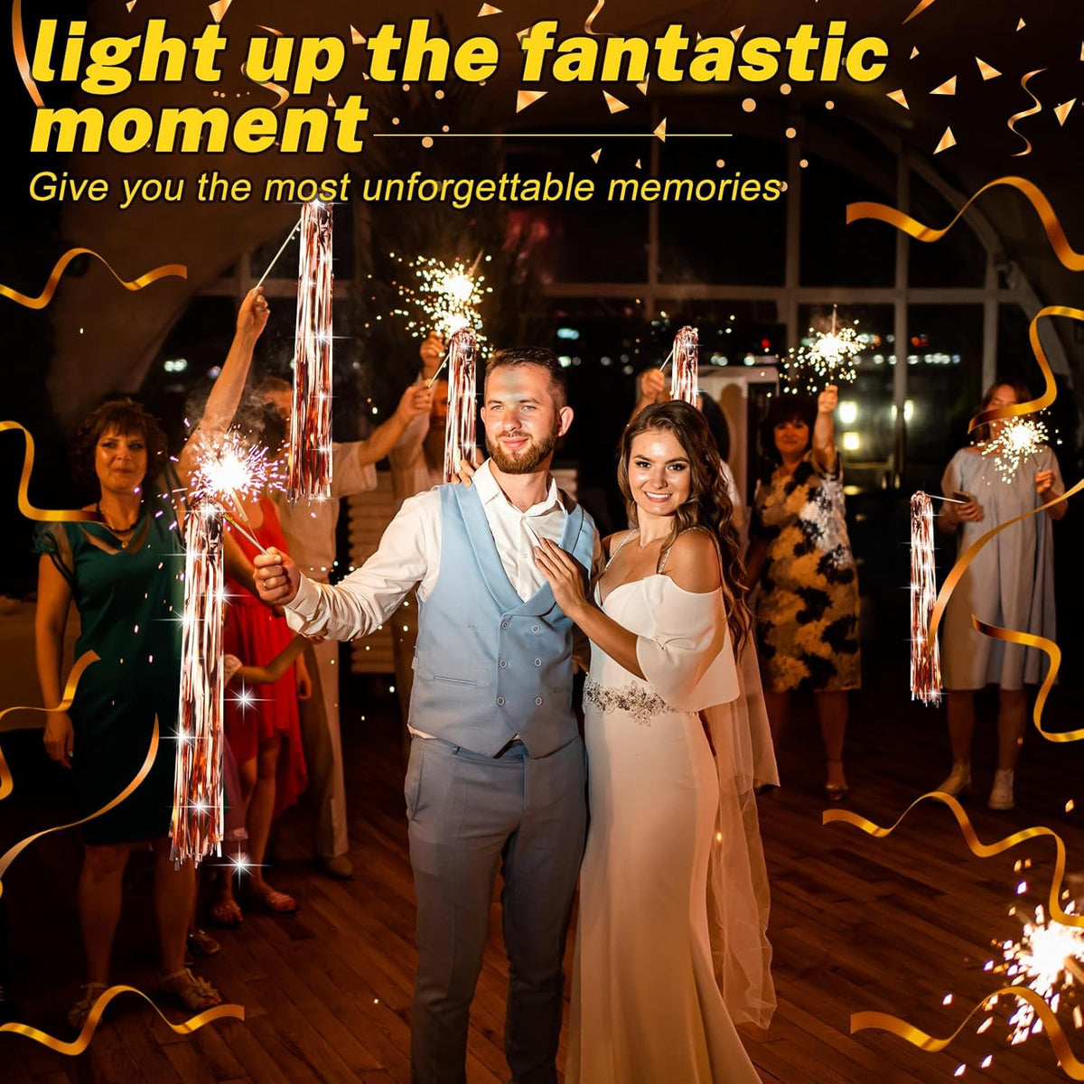 50 Pcs Wedding Fairy Wands with Bells Foil Tinsel Ribbon Stick Wands Tinsel Party Streamers with